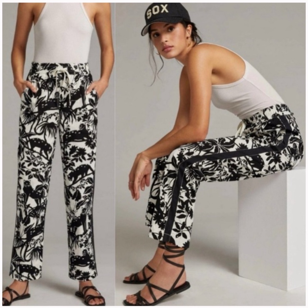 Anthropologie Black Track Pants High Waist Floral